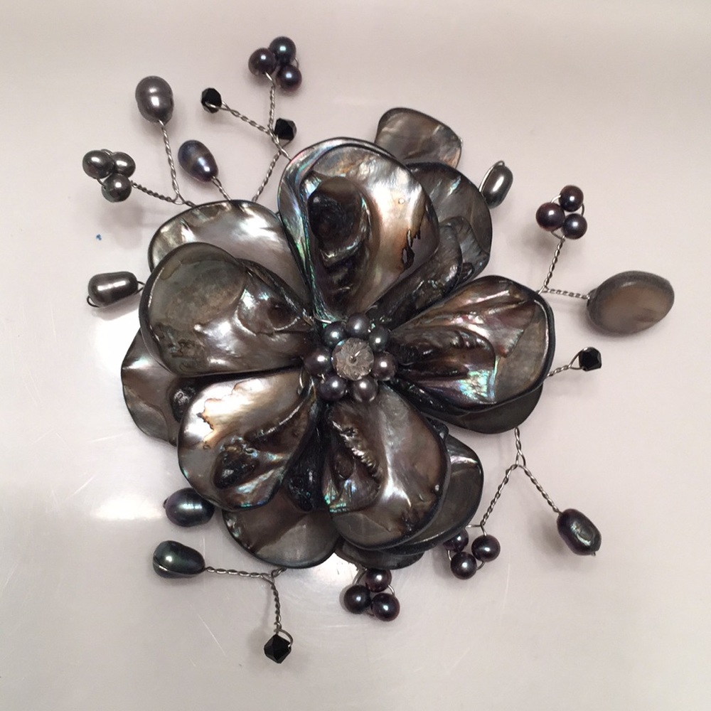 Handmade beaded seashell brooch pin